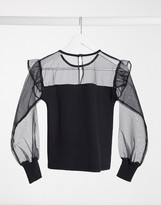 Thumbnail for your product : Influence blouse with organza frill sleeves in black