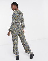 Thumbnail for your product : ASOS DESIGN vintage collar tea jumpsuit in blue ditsy floral print