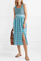 Thumbnail for your product : Nicholas Belted Shirred Checked Cotton-muslin Midi Dress