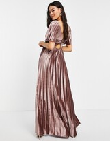 Thumbnail for your product : ASOS DESIGN twist back pleated empire waist velvet maxi dress in champagne