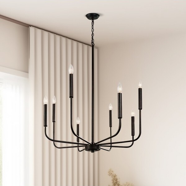 DORESshop25in.8-LightMatteBlackFarmhouseMinimalistHangingCandlestickChandelier