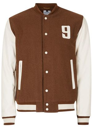 Topman Toffee Brown Wool Blend Varsity Jacket
