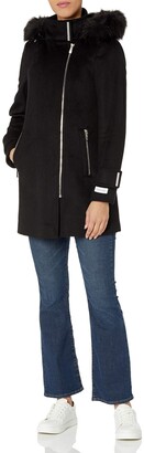 Calvin Klein Women's Zip Front Wool with Faux Fur Hood Coat