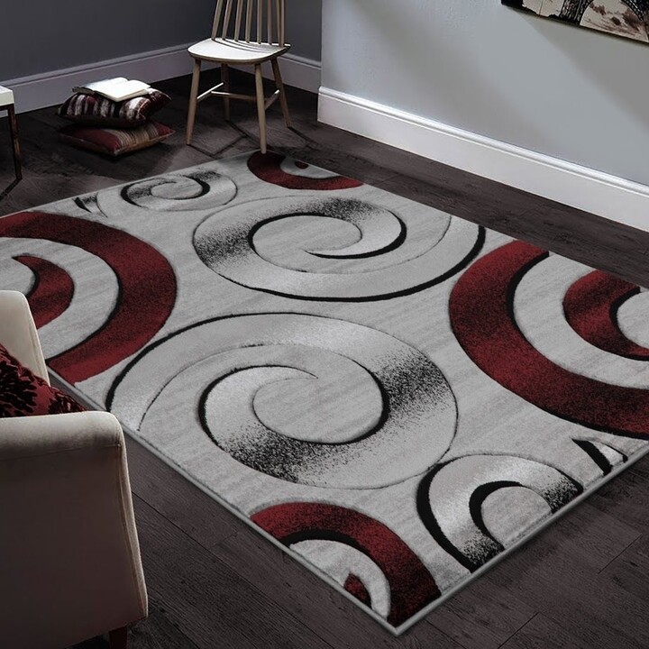 Allstar Rugs Hand Carved Grey And White, Red Grey And White Area Rugs