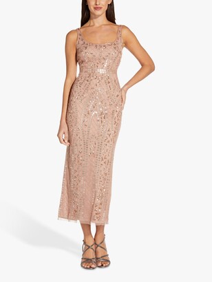 Adrianna Papell Cocktail Embellished Maxi Dress, Rose Gold
