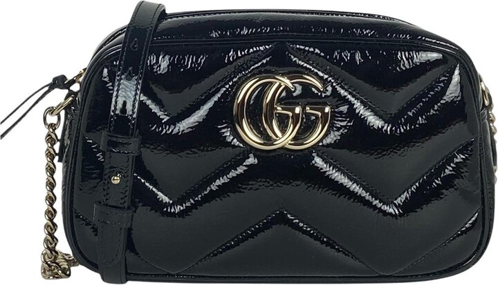 Gucci Black Patent Leather Gg Leather Small Marmont Crossbody Bag
