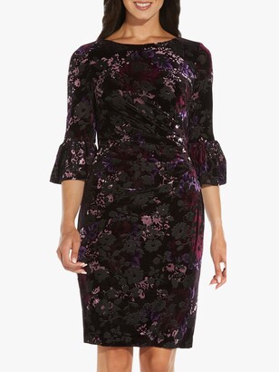Adrianna Papell Floral Velvet Ruched Sheath Dress, Purple/Multi