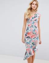 Thumbnail for your product : ASOS Floral Scuba One Shoulder Pephem Midi Dress