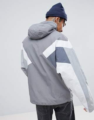 ASOS DESIGN hooded windbreaker in color block gray