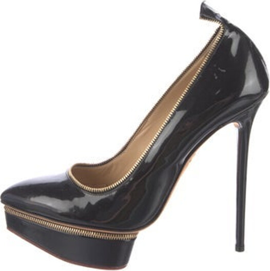 Charlotte Olympia Patent Leather Pumps Blue Semi-Pointed Toes Platform