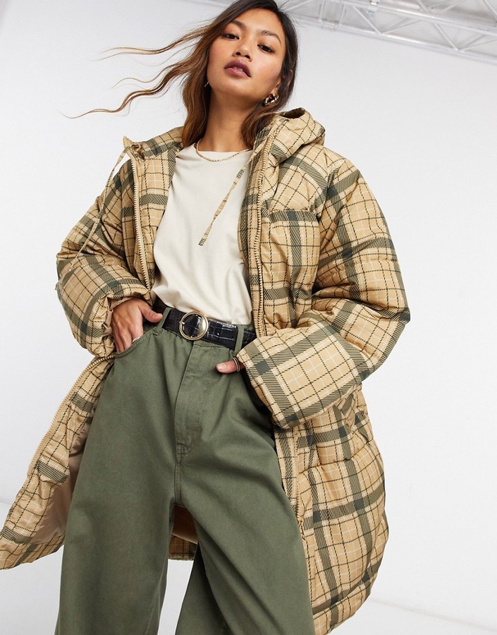Weekday Rut recycled plaid padded jacket in beige - ShopStyle