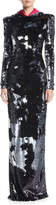 Thumbnail for your product : Naeem Khan Long-Sleeve Open-Back Column Sequin Evening Gown w/ Removable Hood