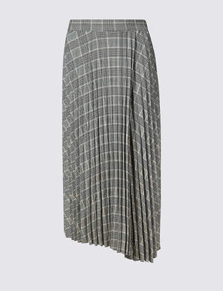 M&S Collection Checked Asymmetric Pleated Midi Skirt