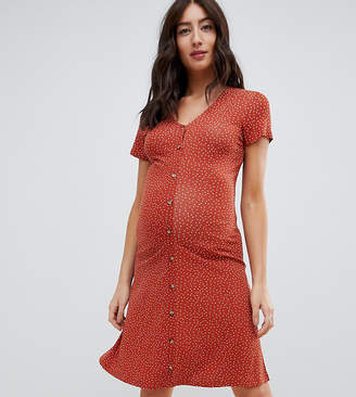 New Look Maternity print button through tea dress in rust