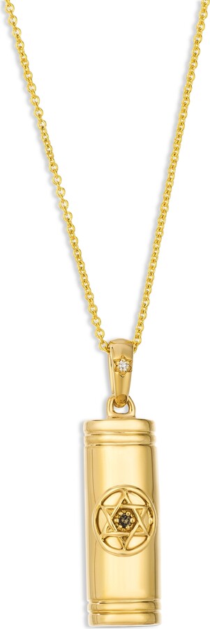 LeVian Vanilla Diamond & Chocolate Diamond Mezuzah Pendant Necklace in 14k Yellow Gold 20\
