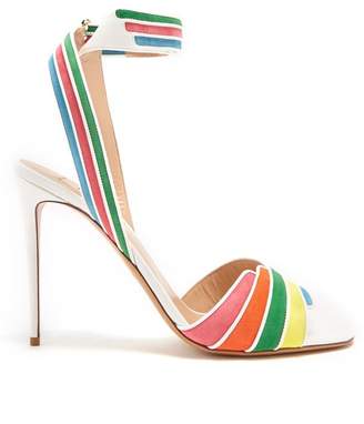 Valentino Striped Leather And Suede Sandals - Womens - White Multi