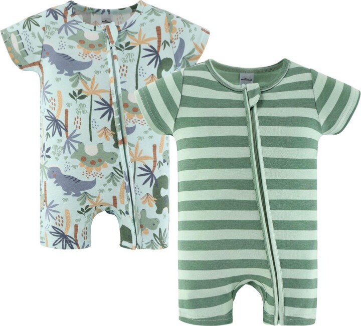 The Peanut Shell The Baby Boys Rompers - 2 Pack, Green Dino