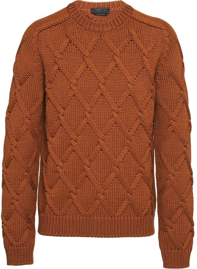 Prada Diamond Cable-Knit Wool Jumper - ShopStyle Crewneck Sweaters