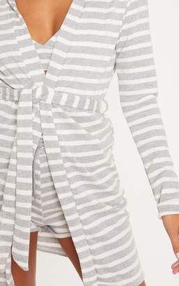 PrettyLittleThing Grey Striped Jersey Robe