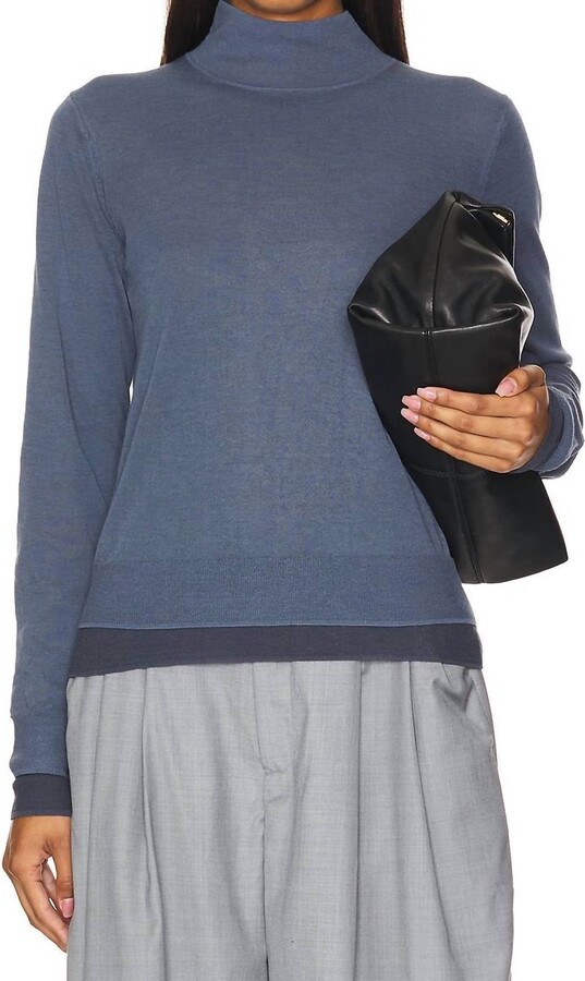 Double Layer Turtleneck Top In Iris Water/dark