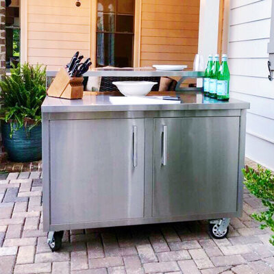 Casa Nico Casa Nico's All-Metal 48'' Stainless Steel (Grade 304) Freestanding Fully Sealed Bar Cabinet with Heavy Duty Locking Casters & Adjustable Bar Top