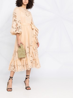 Zimmermann Belted Lace-Panelled Midi Dress