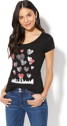 New York and Company Hearts & Skyline Graphic Logo T-Shirt - Black