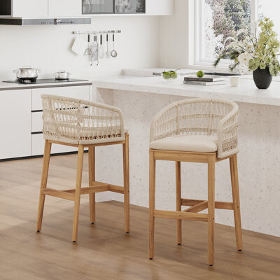 Longshore Tides Outdoor Wood And Rope Barstool Set Of 2