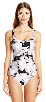 Calvin Klein Women's Over The Shoulder Shirred One Piece Swimsuit With Sewn In Soft Cup