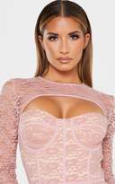 Thumbnail for your product : PrettyLittleThing Dusty Rose Lace Cut Out Cup Detail Binding Bodycon Dress