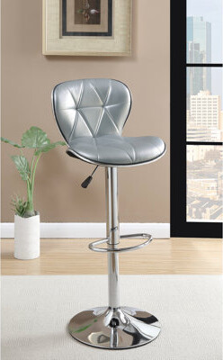 Wrought Studio Silver Adjustable Height Island Stools - Faux Leather With Cushioned Seats And Base Modern Bar Chairs Metal Frame