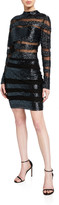 Thumbnail for your product : Jovani Beaded Striped High-Neck Long-Sleeve Dress