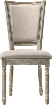 One Allium Way Dining Room Side Chairs ( Of 2) - Rustic Beige Fabric Reclaimed Grey Finish Padded Seat Back And (2) Legs Foam Padding