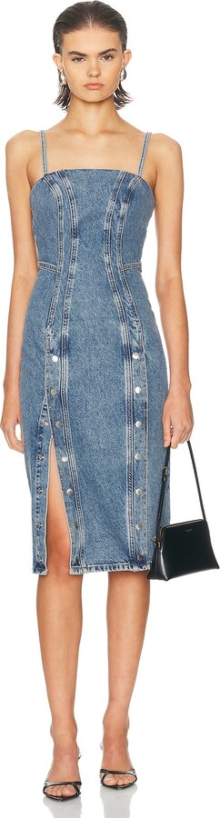 fleur du mal Colored Denim Midi Snap Dress in Blue