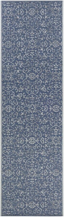 Couristan Monte Carlo Summer Vines Navy-Ivory 2 ft. x 12 ft. Indoor/Outdoor Runner Rug