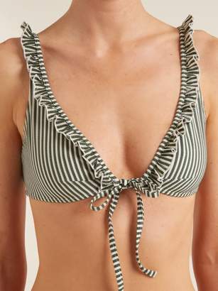 Solid & Striped The Milly Ruffle Bikini Top - Womens - Green Stripe