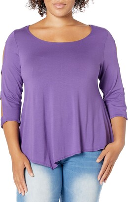 Star Vixen Women's Long Ladder Sleeve Knit Top - Flattering Hanky Hem Smooth Comfort Fit