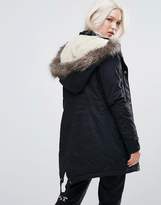 Thumbnail for your product : Brave Soul Mid Parka With Faux Fur Hood