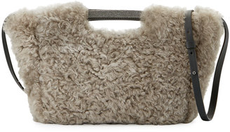 Brunello Cucinelli Small Shearling Tote Bag w/Shoulder Strap, Gray