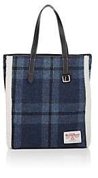 J.W.Anderson Women's Shearling-Trimmed Plaid Wool Tote Bag - Navy