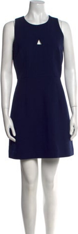 Milly A-Line Dress Blue Keyhole Accent Sleeveless with Crew Neck Exposed Zip Closure at Back Size not listed, estimated from measurements. Designer