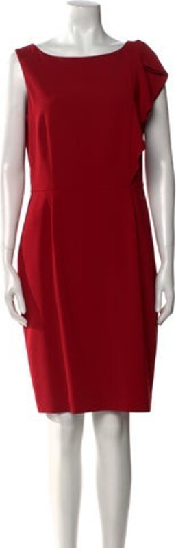 Max Mara Sheath Dress Red Ruffle Embellishment Sleeveless with Bateau Neckline Concealed Zip Closure at Back Designer