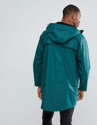 ASOS Design Shower Resistant Rain Coat With Borg Lined Hood In Bottle Green