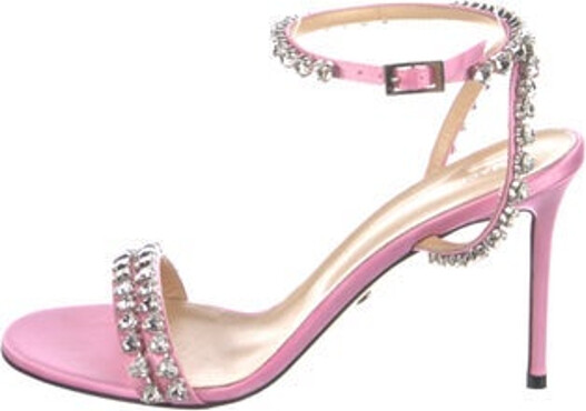MACH & MACH Satin Sandals Pink Crystal Embellishments Straps & Buckle Closure at Ankles Includes Box Dust Bag & Additional Heel Caps