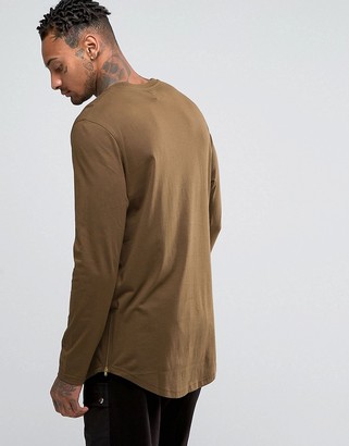ASOS Longline Long Sleeve T-Shirt With Curve Hem And Zip