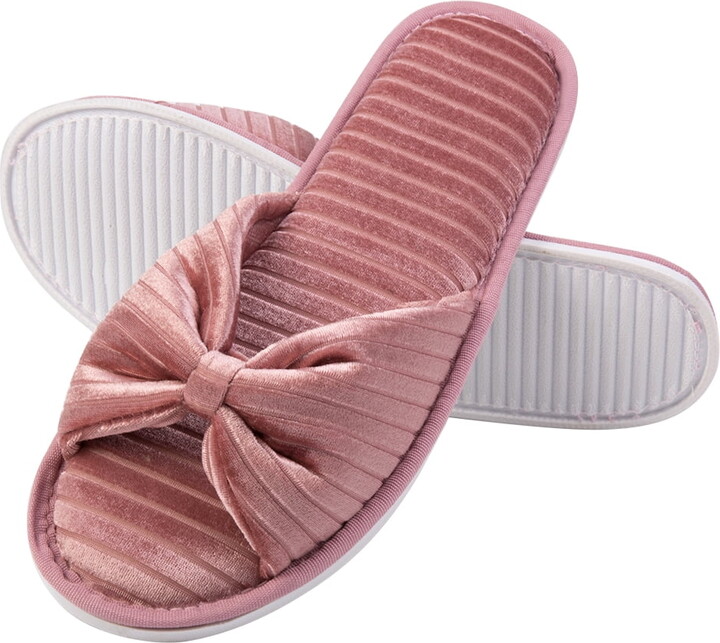 Womens Soft Open Toe Slip On Slide Slipper with Bow Spa Slippers with Memory Foam for Indoor Comfort