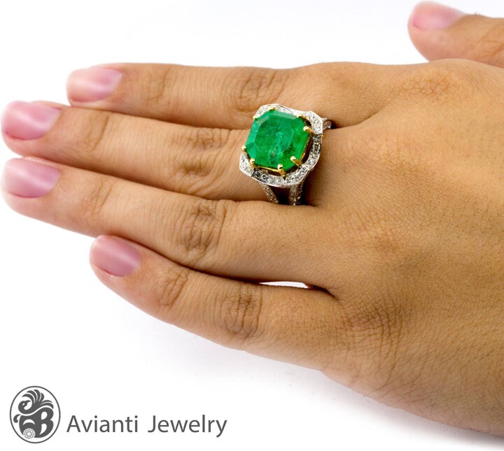 Etsy Emerald Diamond Ring 18K Gold Colombian Green Gemstone