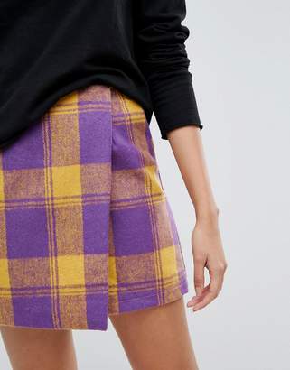 PrettyLittleThing Check Wrap Mini Skirt