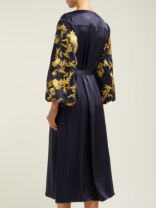 Osman Embroidered Satin Wrap Dress - Navy Gold