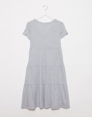 Noisy May Petite tiered smock dress in grey